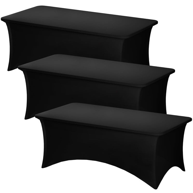 Table Cloths,3 Pack 8 Foot Rectangular Tablecloths - Black Stretch Spandex Fitted Covers for Banquets