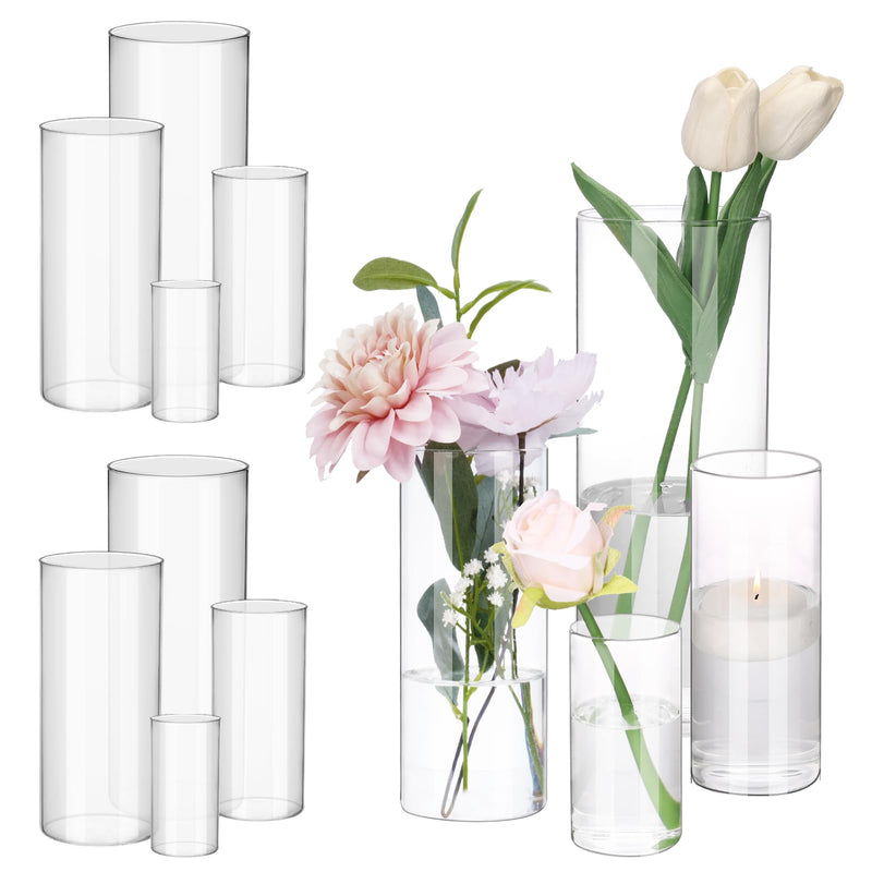 Glass Vase,12-Piece Clear Glass Cylinder Vases Set (4 Sizes)