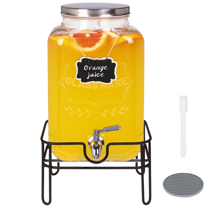 Glass Drinkware,2 Gallon Glass Beverage Dispenser with Stand