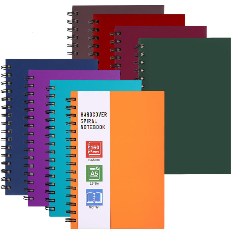Notebooks & Notepads,8pcs A5 Hardcover Spiral Notebook, 160 Pages, 5.5x8.5in