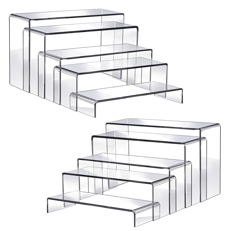Plastic Storage Rack,10-Piece Clear Acrylic Display Risers - Multi-Size Tiered Stands for Showcases (Large Size Set)