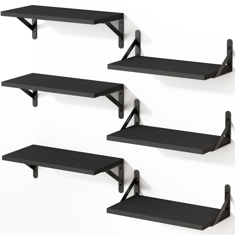 Floating Shelves,Set of 6 Black Floating Wall Shelves 16.5"