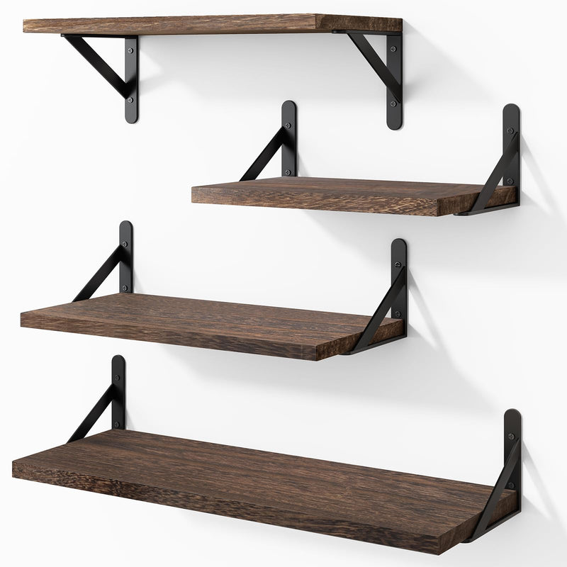 Floating Shelves,Set of 4 Dark Carbonized Floating Wall Shelves