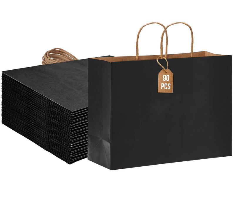 Paper Bag,90-Pack 16x6x12 Inch Black Paper Gift Bags with Handles
