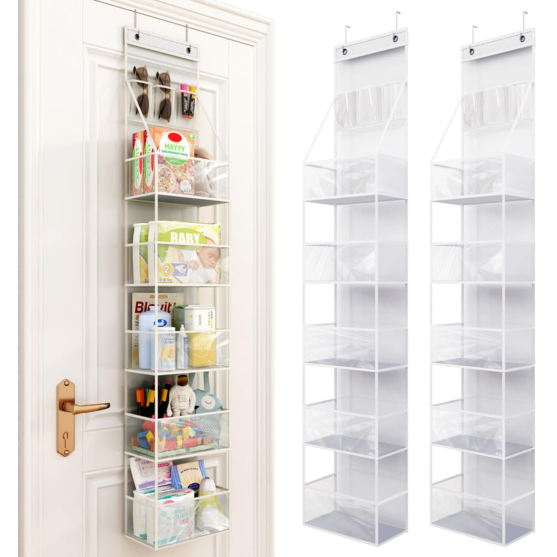 Sewing Storage,2-Pack Over-Door Hanging Organizers with 6 Shelves & 3 PVC Pockets (Grey)