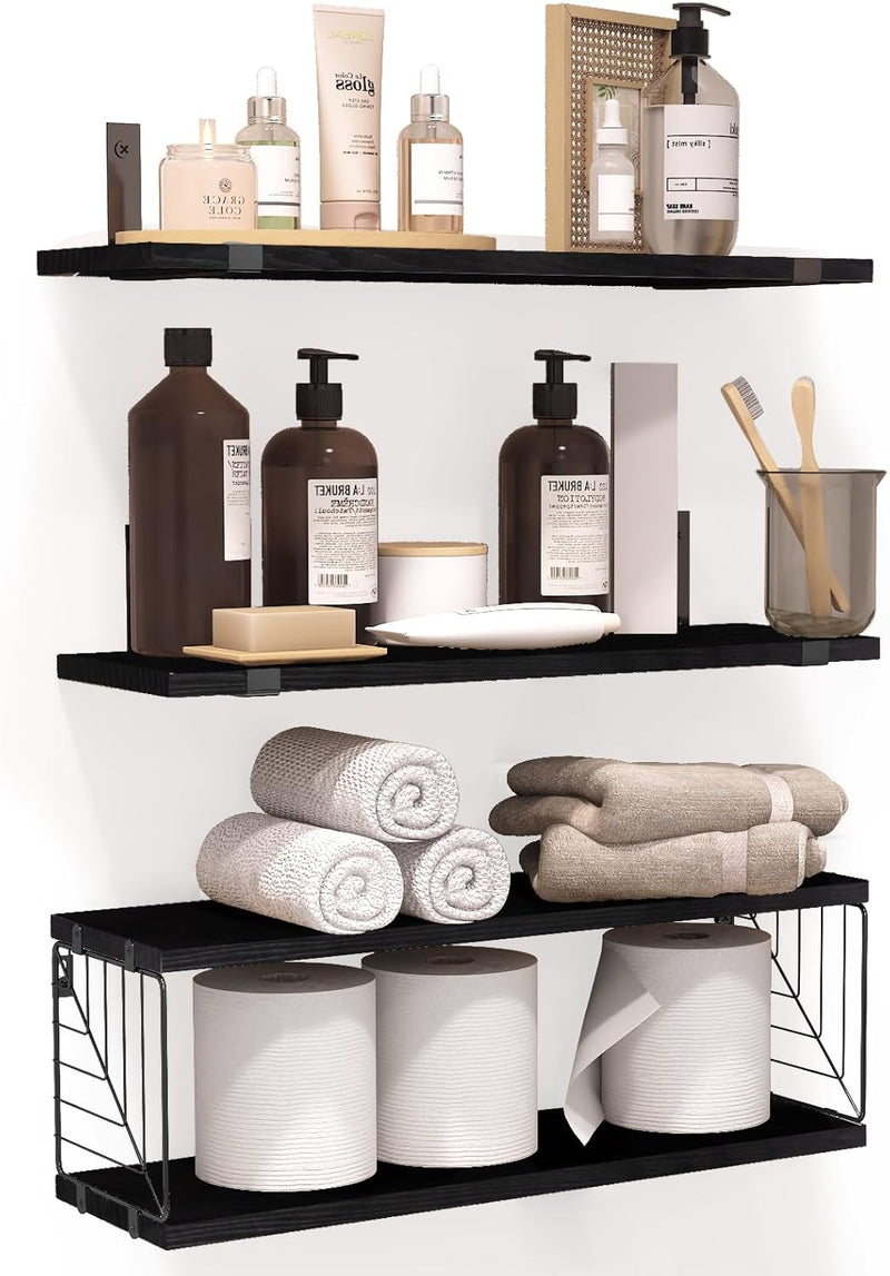 Floating Shelves,Black, 3+1 Tier,15.8 Inch