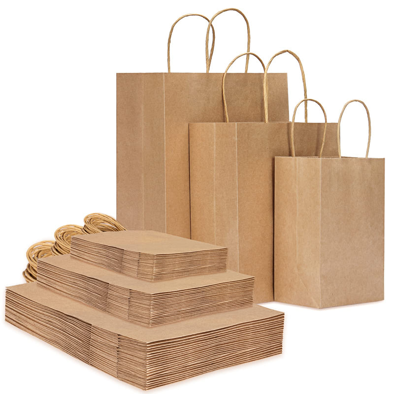 Paper Bag,135pcs Assorted Size Kraft Paper Bags with Handles - Multi-Pack Bulk Gift Bags for Small Business