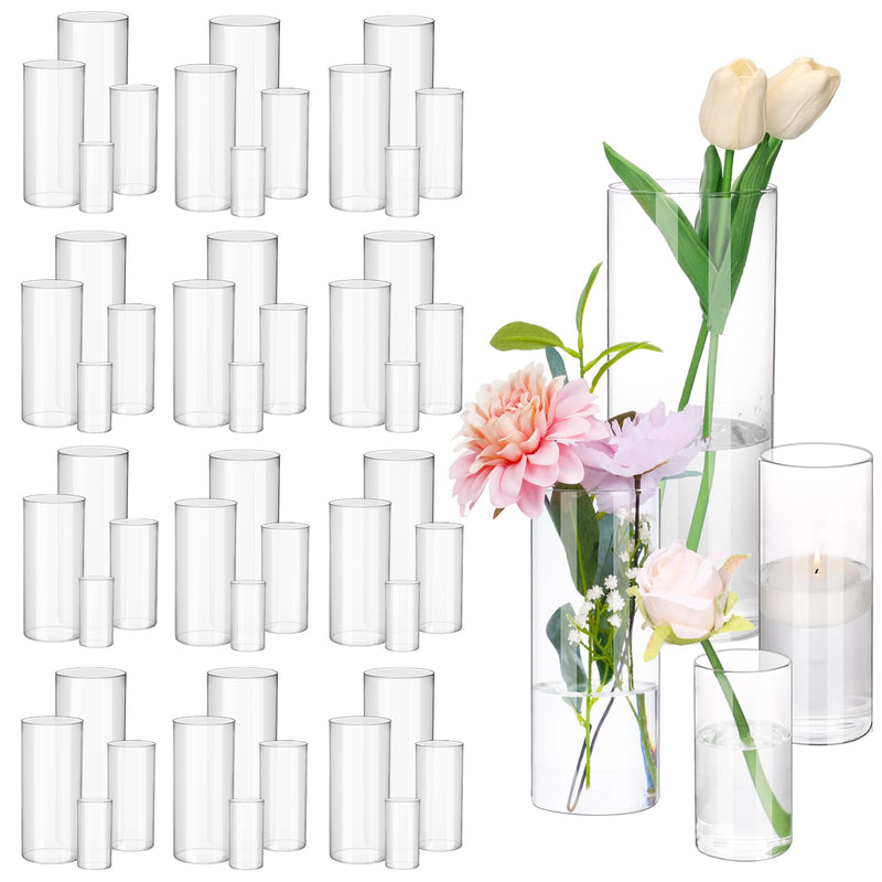 Glass Vase,48-Piece Glass Cylinder Vase Set 4 Sizes (4", 6", 8")