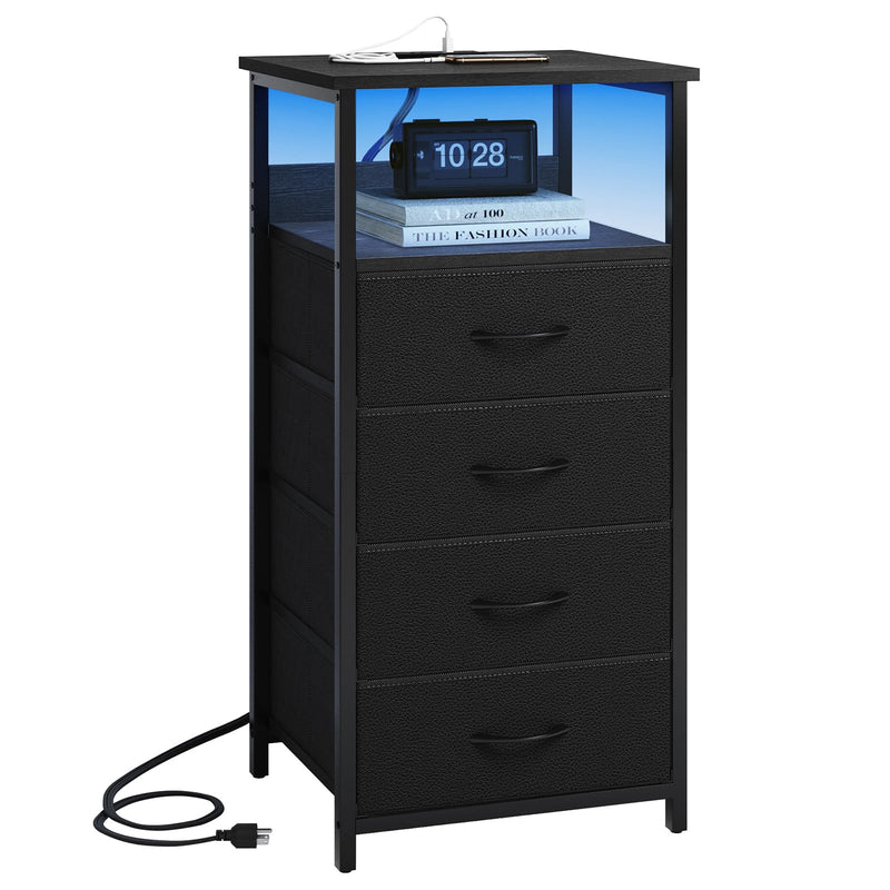 Nightstands,Modern Nightstand with Charging Station & RGB Lights