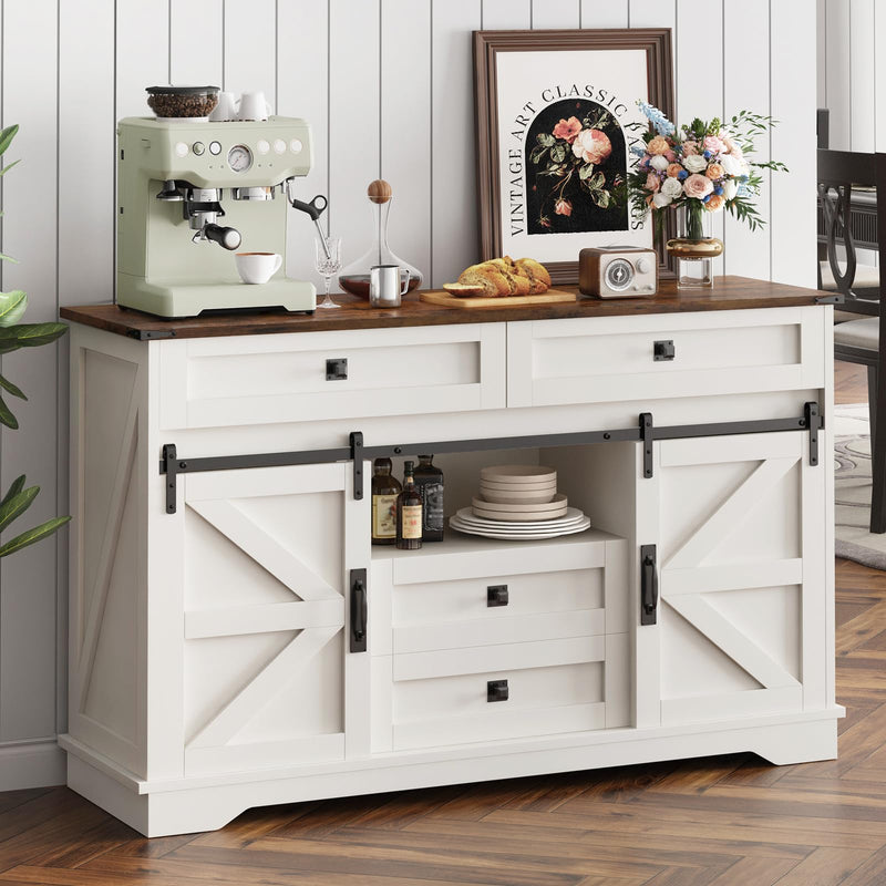 Pure Wood Chest Of Drawers,55" Farmhouse Buffet Cabin and 4 Drawers