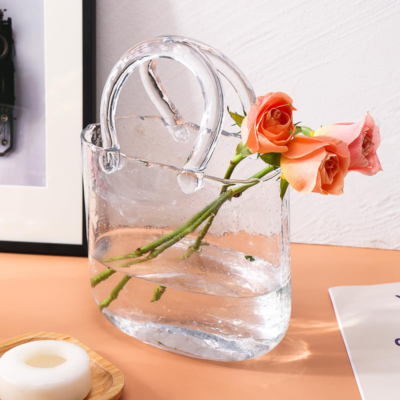 Glass Vase,Handbag-Shaped Glass Vase for Flowers