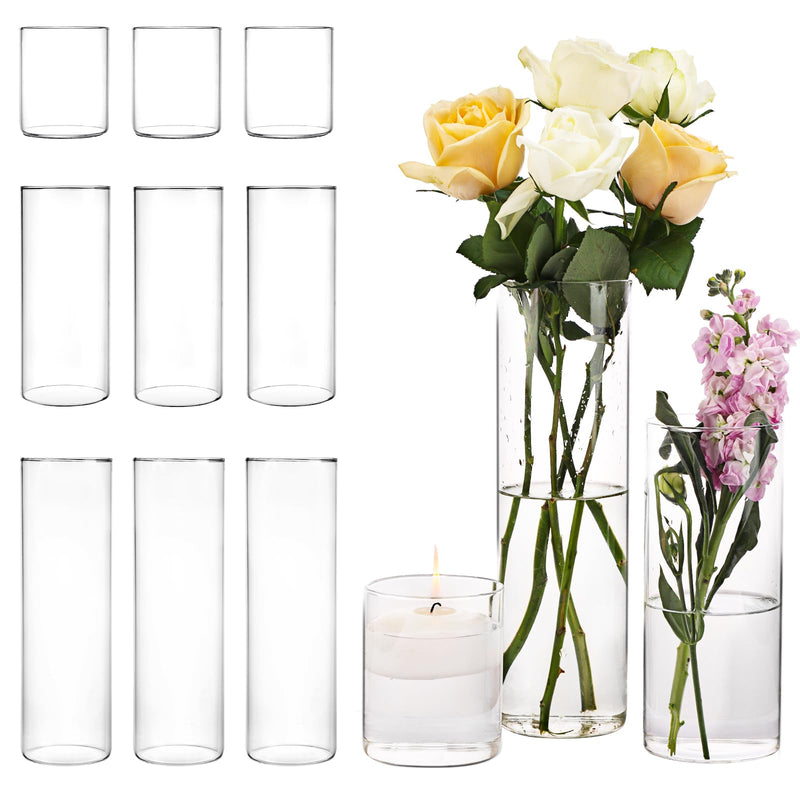 Glass Vase,12-Piece Tall Glass Vase Set - 4", 8", 12" Cylinder Vases