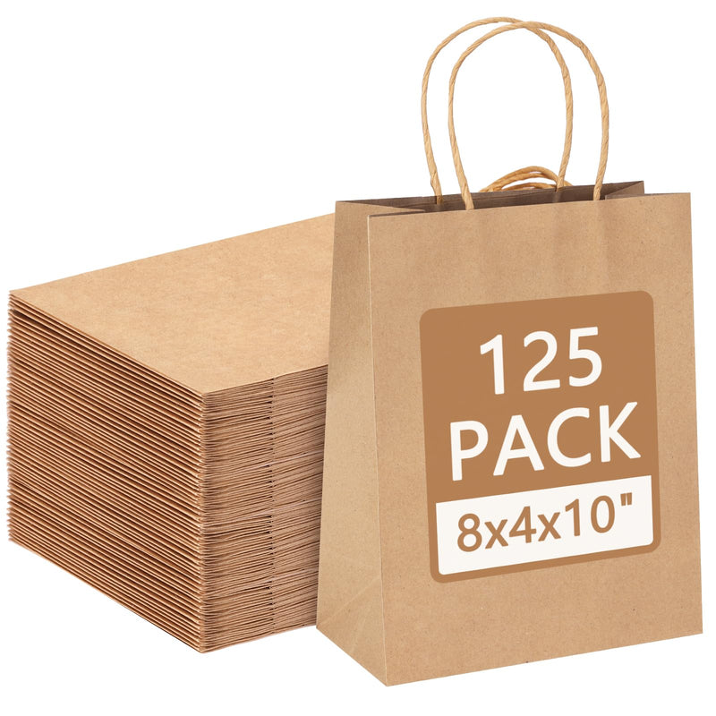 Paper Bag,125-Pack Medium Kraft Shopping Bags - 8?¨¢4?¨¢10" Retail & Gift Bags with Handles