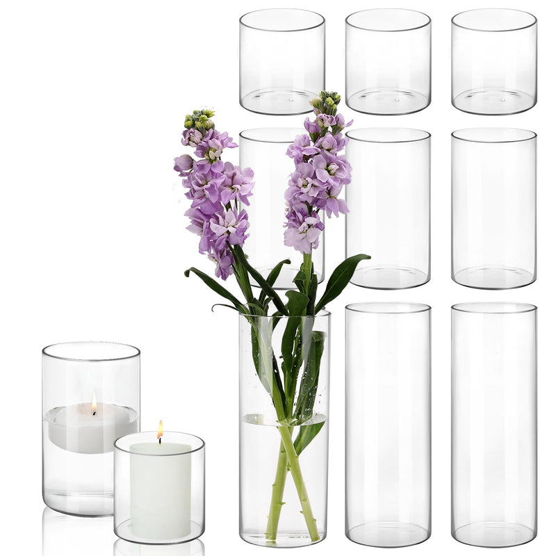 Glass Vase,9-Piece Glass Cylinder Vase Set - 4", 8", 12" Tall Clear Vases