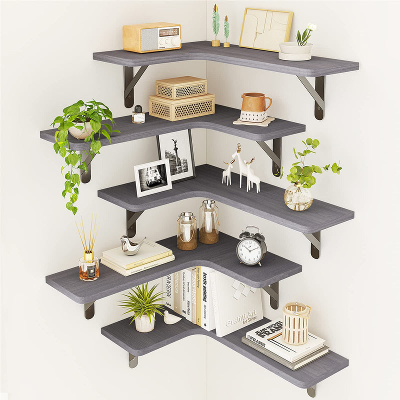 Floating Shelves,5-Pack Corner Floating Shelves( Rustic Gray)