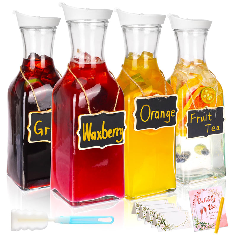 Glass Drinkware,4-Piece Glass Beverage Carafe Set - 1.5L Pitchers with Lids for Mimosa Bars & Iced Drinks