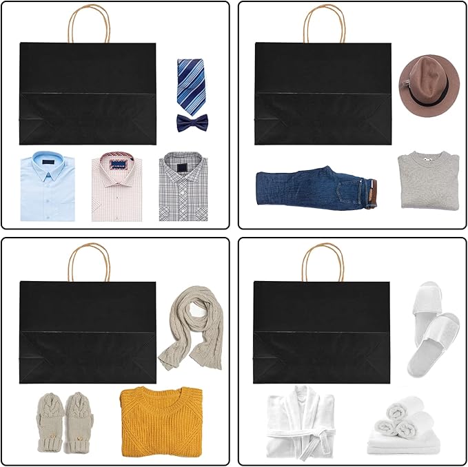 Paper Bag,90-Pack 16x6x12 Inch Black Paper Gift Bags with Handles