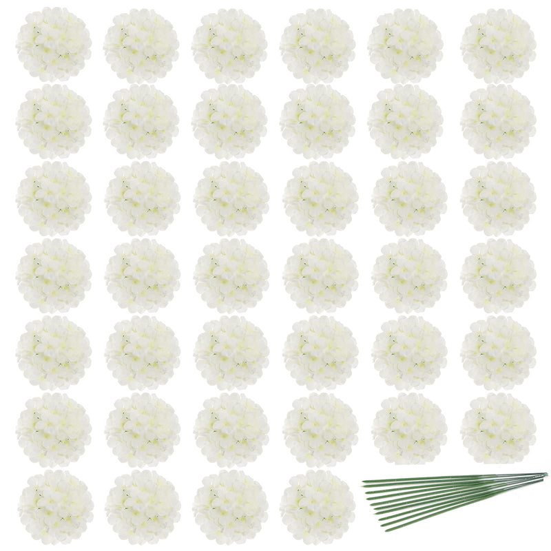 Artificial Flora,40-Piece Premium White Hydrangea Silk Flowers with Stems - Wedding & Home Decoration Bundle