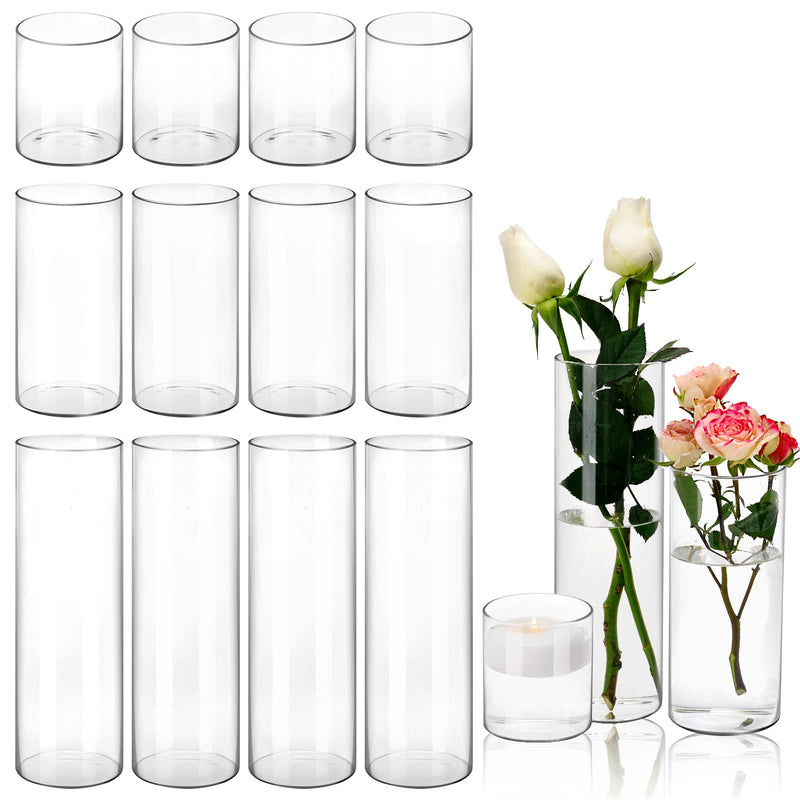 Glass Vase,15-Piece Graduated Hurricane Vases - 4", 8", 12" Glass Cylinders