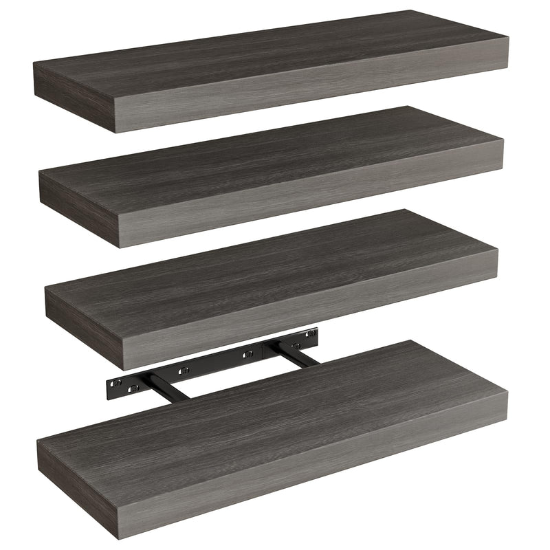 Floating Shelves,4-Pack Gray Floating Shelves - Rustic Wood Wall Storage for Bathroom