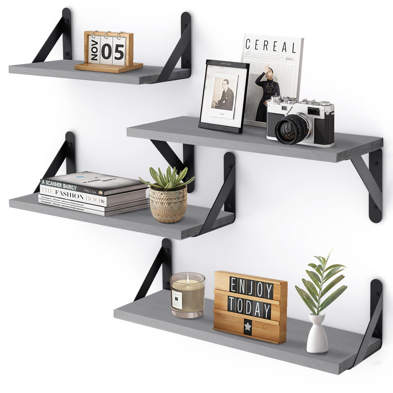 Floating Shelves,4 Pack Gray Wood Floating Shelves Set for Modern Home Organization