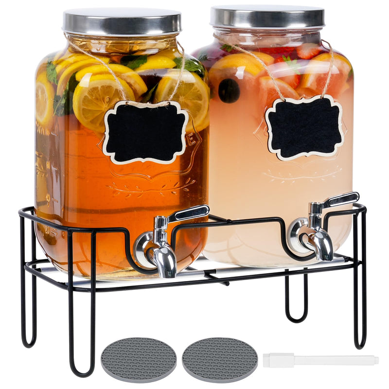 Glass Drinkware,2-Pack 1 Gallon Glass Drink Dispensers with Stand - Party Beverage Servers