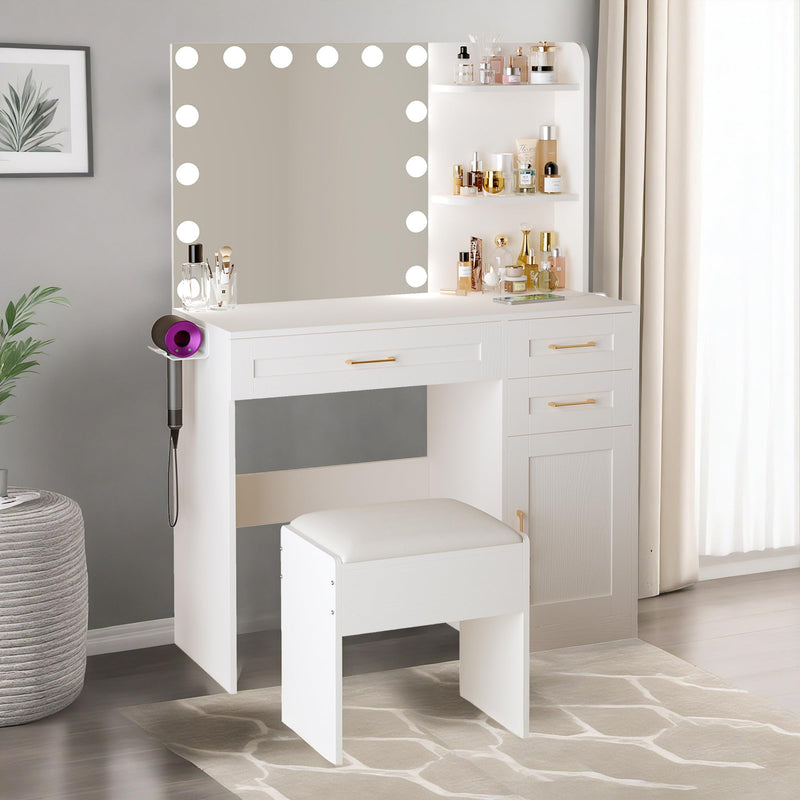 Dresser,Vanity Desk with Mirror and Lights, 3 Colors Lighting Adjustable Brightness