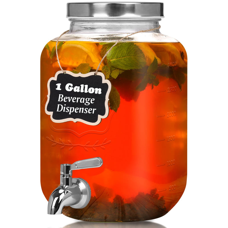 Glass Drinkware,1 Gallon Glass Beverage Dispenser with Spout