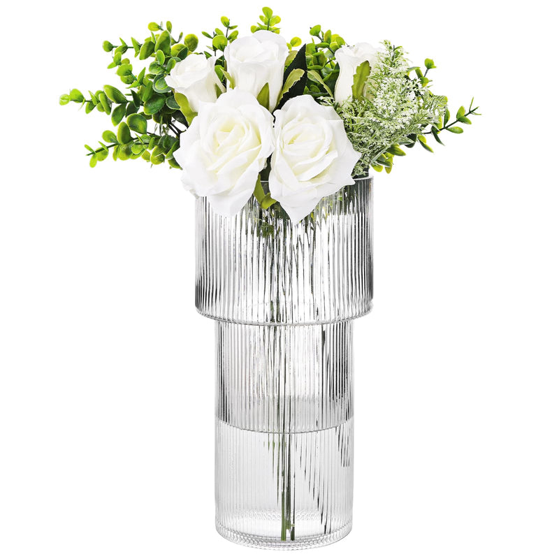 Glass Vase,11.5" Ribbed Glass Vase