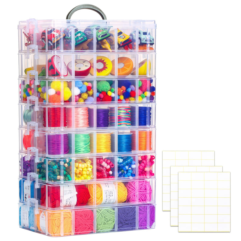 Plastic Storage,8-Layer Adjustable Craft Storage Box with 80 Compartments
