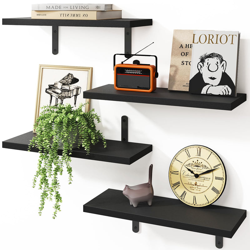 Floating Shelves,Farmhouse Floating Shelves - Set of 4 Wall Mounted Wooden Storage Shelves for Home Decor