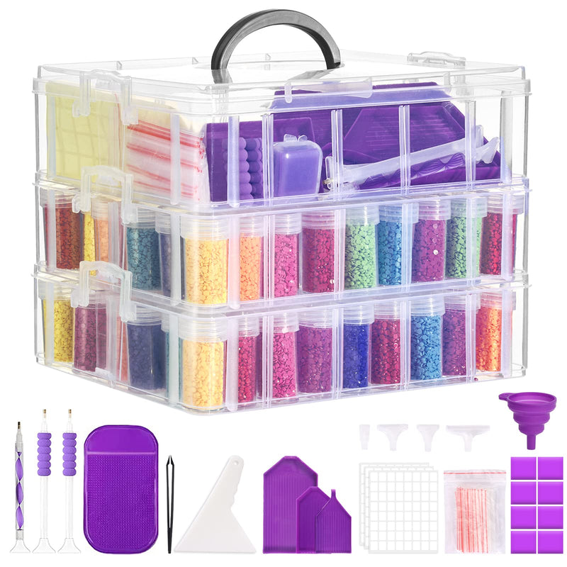 Plastic Storage,3-Tier Diamond Painting Storage Kit - 100 Jar Organizer with Complete Craft Accessories