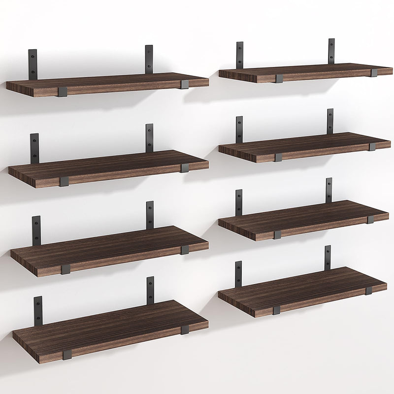Floating Shelves,Set of 8 Floating Wall Shelves - Farmhouse Style Storage Shelves for Home Organization (Dark Black)