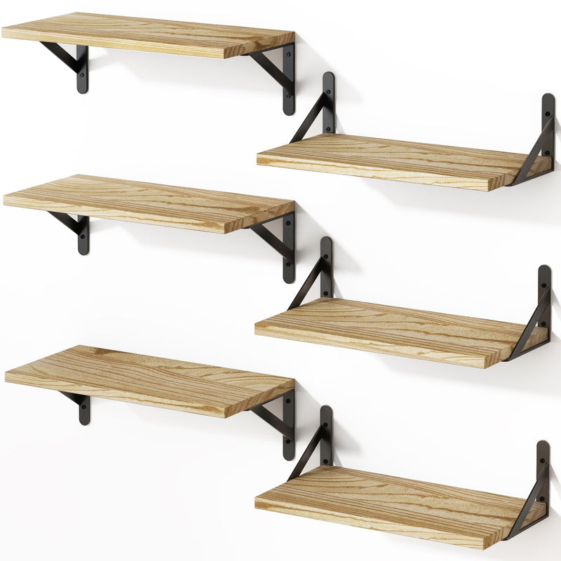 Floating Shelves,Set of 6 Light Brown Floating Wall Shelves 16.5"