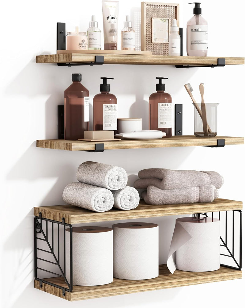 Floating Shelves,Rustic Brown, 3+1 Tier,15.8 Inch