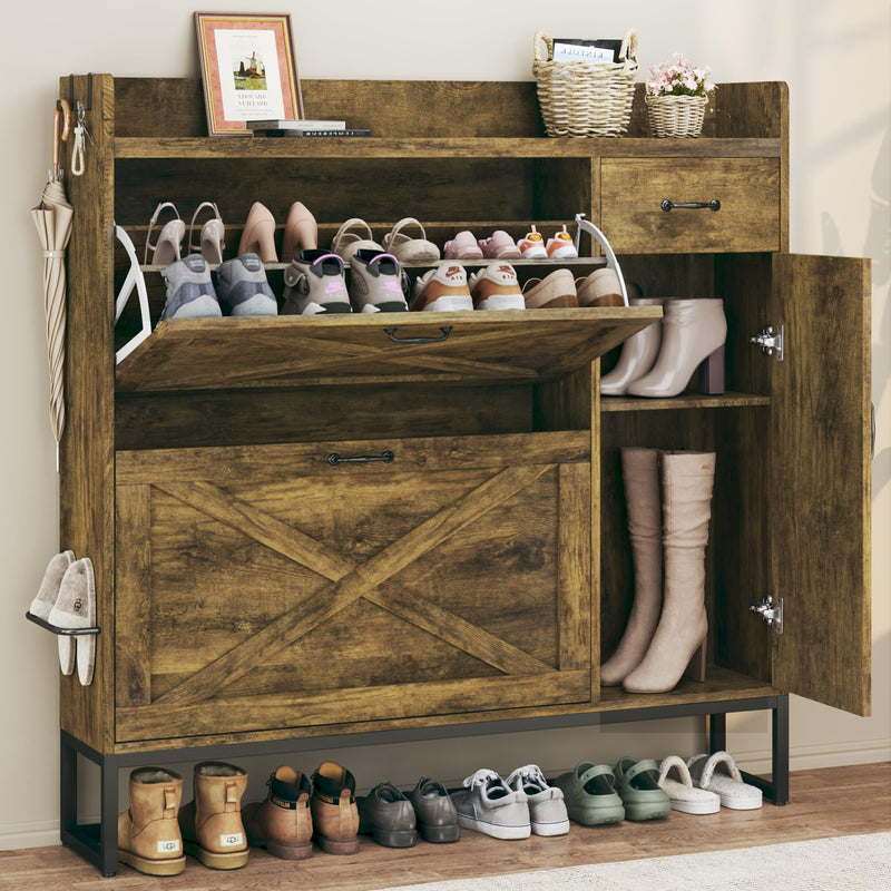 Shoe Cabinet,Modern Shoe Cabinet with Flip Drawers & Side Storage