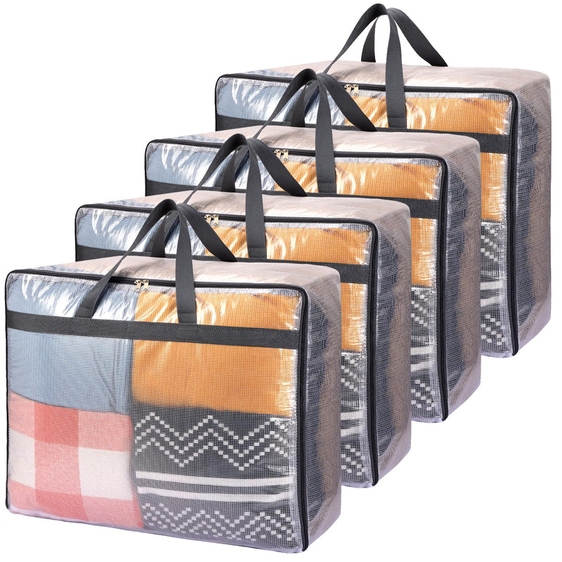 Sewing Storage,4-Pack 75L Clear Storage Bags - Extra Large Zippered Organizers for Blankets & Clothes