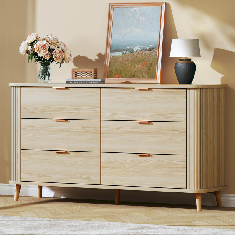 Storage Cabinets & Lockers,Mid Century Modern Fluted Dresser, 6-Drawer