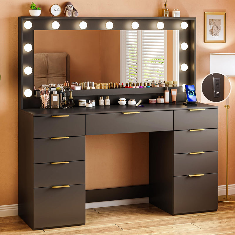 Dresser,45.3 Inch Vanity Desk with Illuminated Mirror & Power Outlet