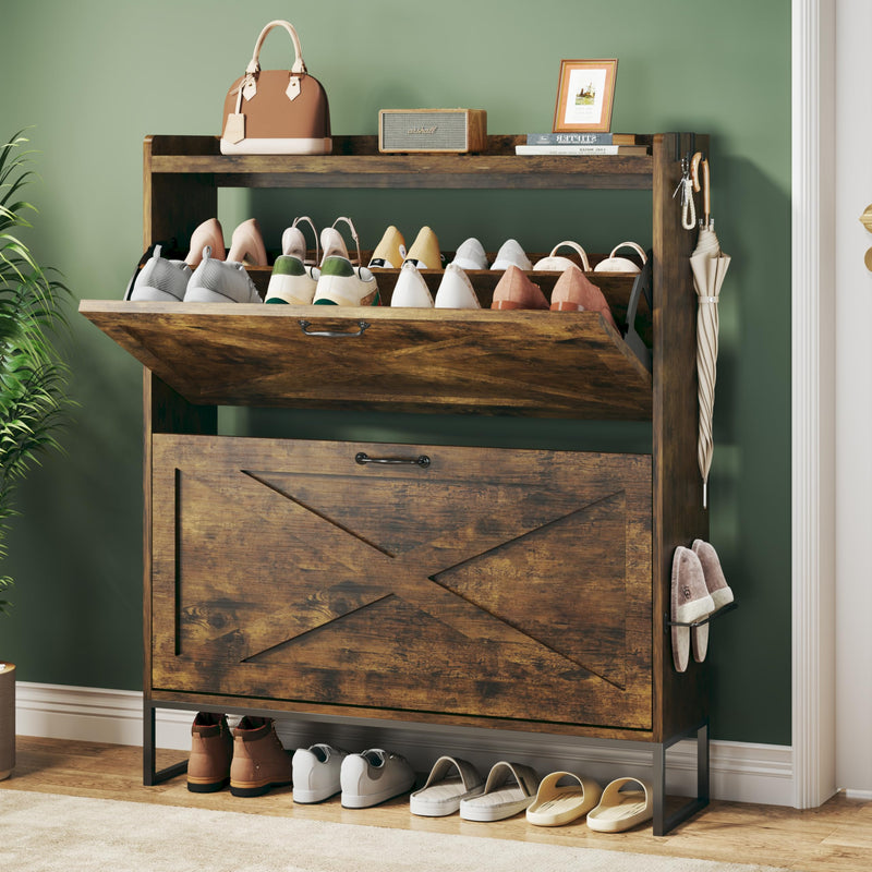 Shoe Cabinet,Slim Entryway Shoe Cabinet with Flip Drawers & Adjustable Shelves