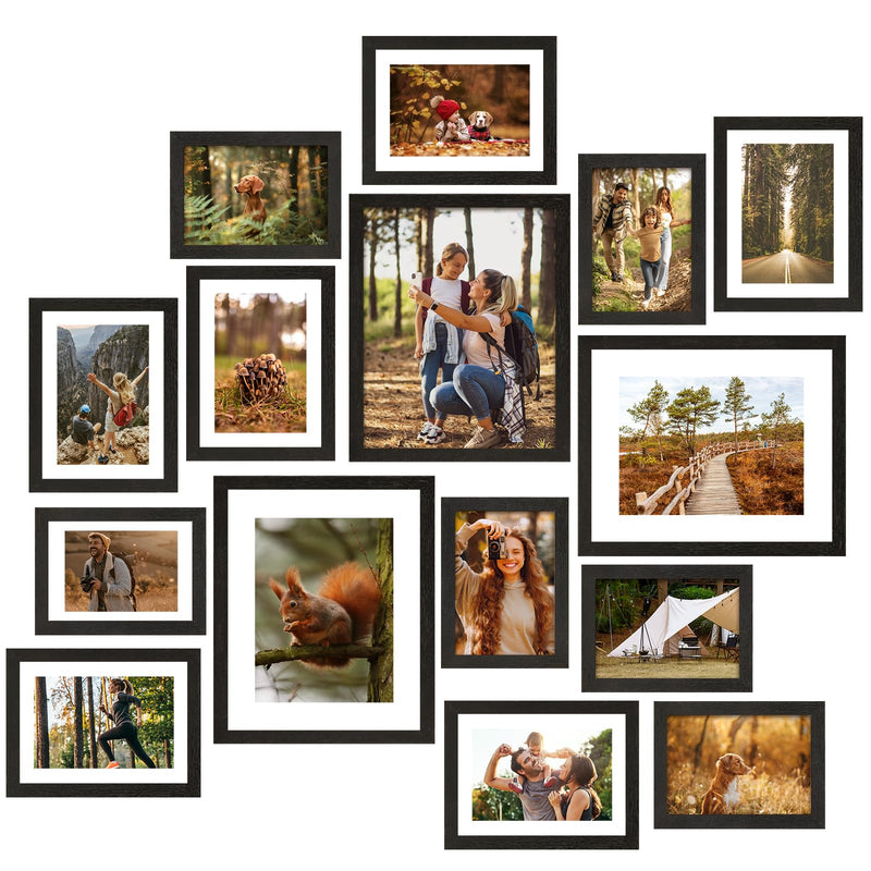MDF Photo Frame,15-Piece Black Photo Frame Set - Multi-Size Collage Display for Walls & Tabletops (3x8x10,6x5x7, 6x4x6)