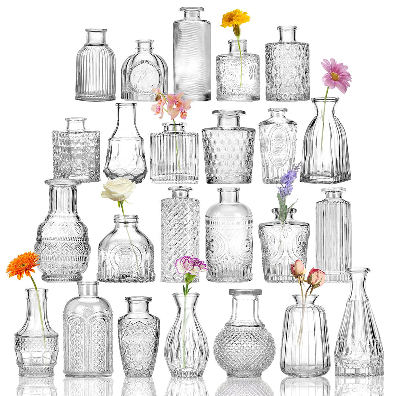 Glass Vase,24-Piece Mixed Glass Bud Vase Collection - Assorted Shapes for Wedding Centerpieces