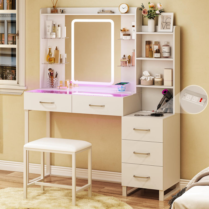 Dresser,Luxury Vanity Desk with LED Mirror & Wireless Charging