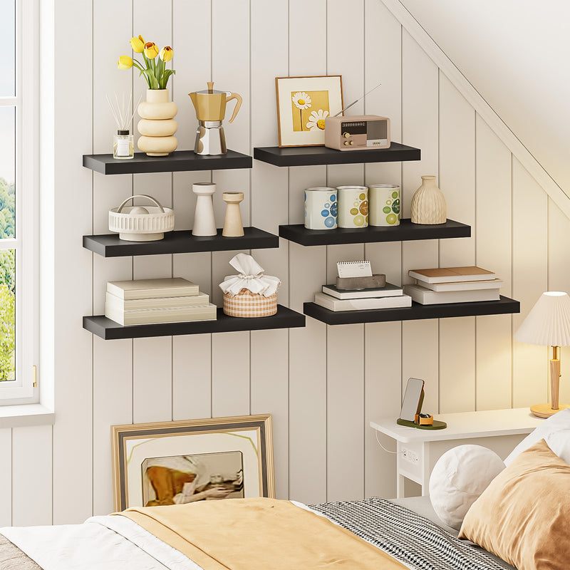 SUPERLELE 6 Pcs 3 Sizes Wooden Wall Mounted Floating Shelves