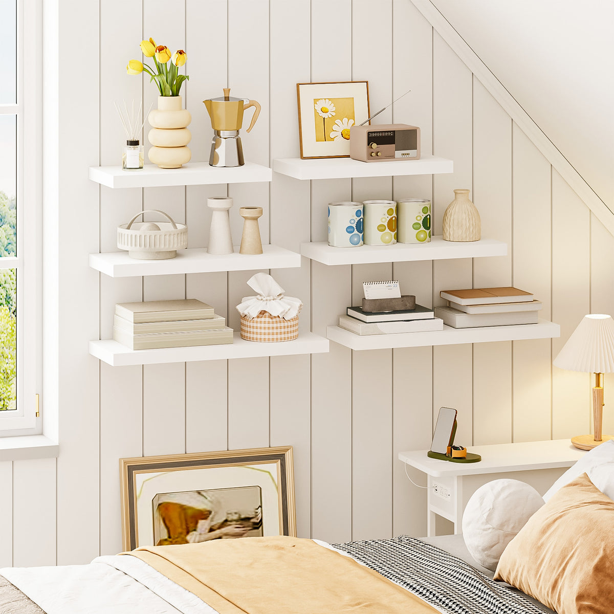 SUPERLELE 6 Pcs 3 Sizes Wooden Wall Mounted Floating Shelves