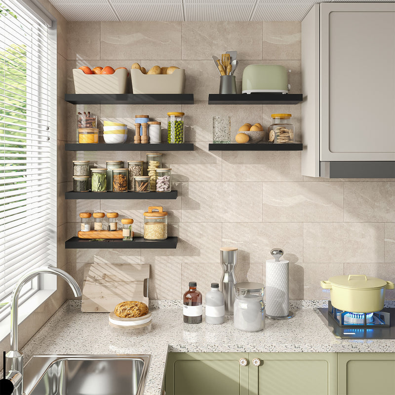 SUPERLELE 6 Pcs 3 Sizes Wooden Wall Mounted Floating Shelves