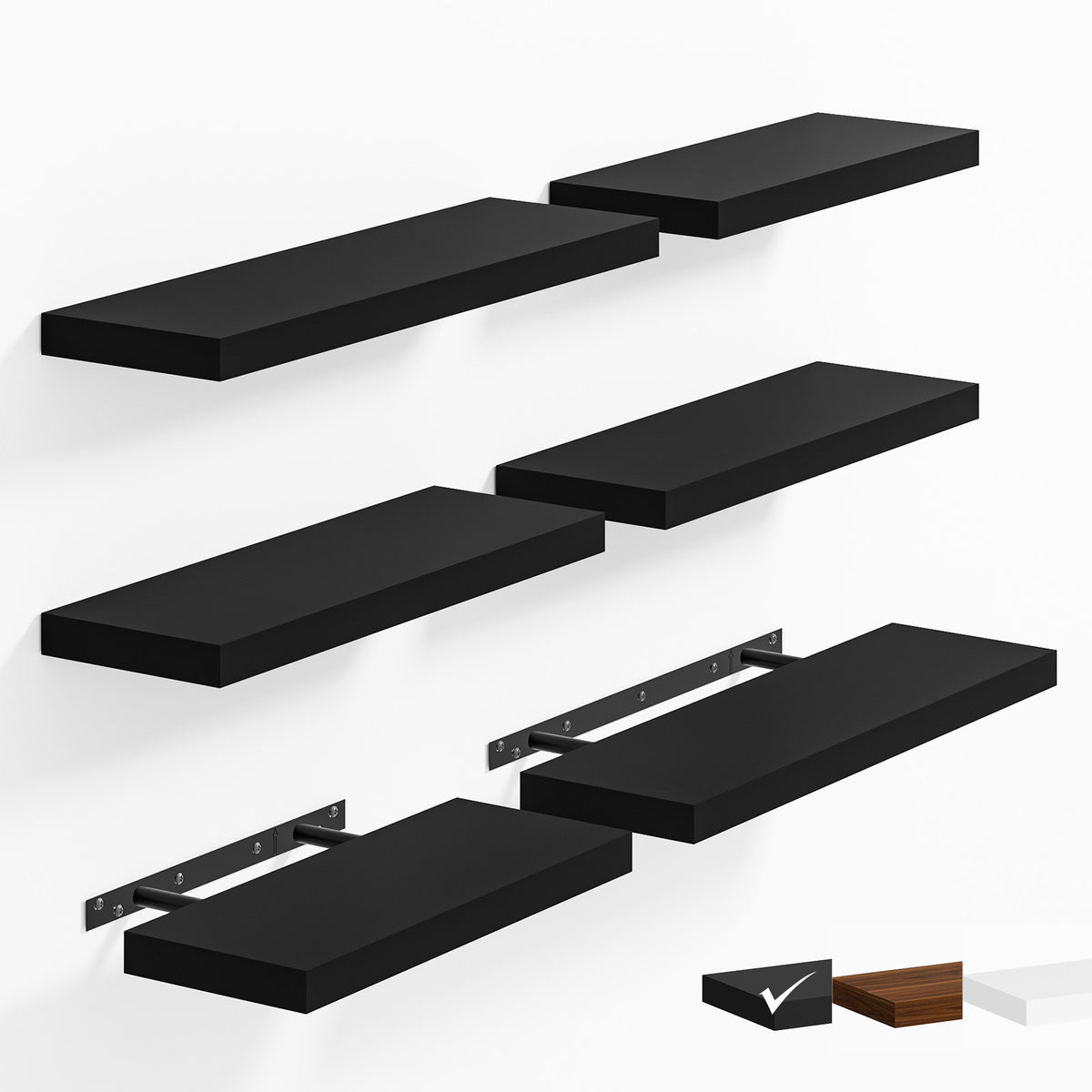 SUPERLELE 6 Pcs 3 Sizes Wooden Wall Mounted Floating Shelves