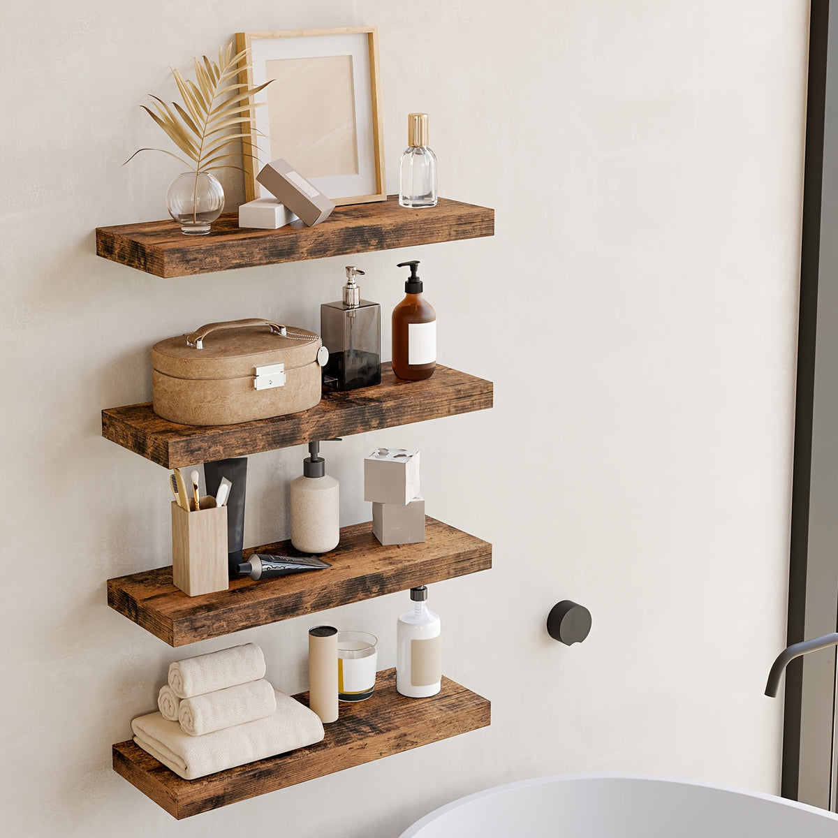 SUPERLELE 8-Piece Floating Shelves for Wall, Wall Mounted Rustic Wood Shelves