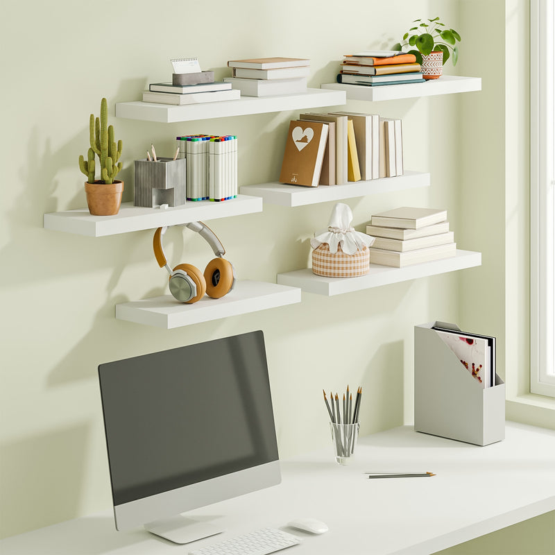 SUPERLELE 6 Pcs 3 Sizes Wooden Wall Mounted Floating Shelves