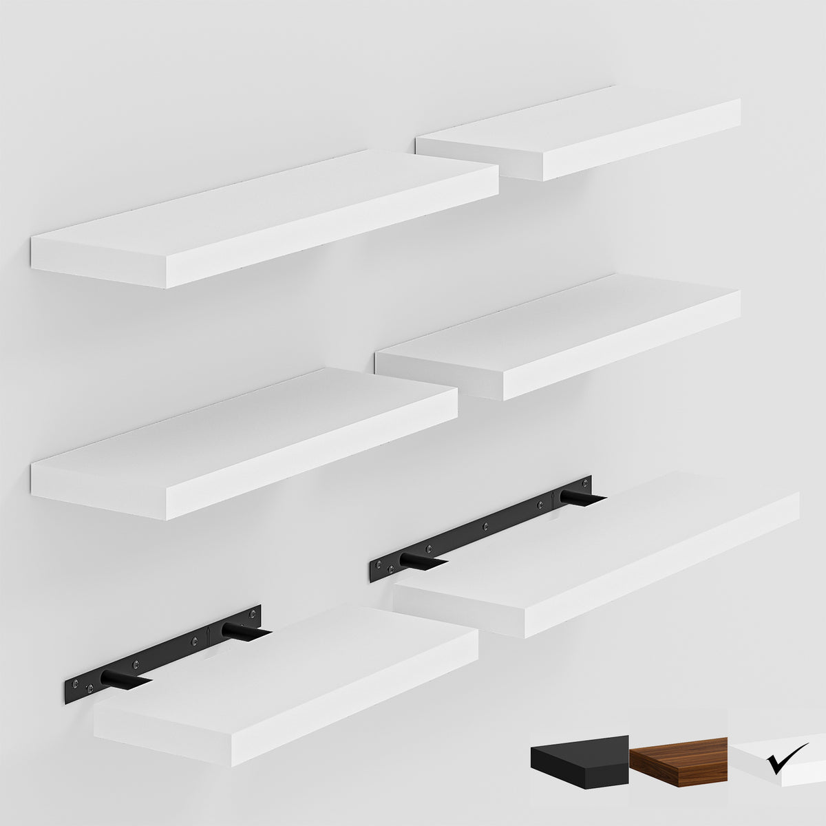 SUPERLELE 6 Pcs 3 Sizes Wooden Wall Mounted Floating Shelves